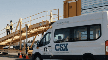 CSX Total Distribution Services’s autonomous electric shuttle in action at Selkirk Auto Terminal in New York. (Screen Grab from CSX Video)